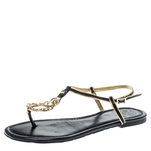 tory burch black and gold sandals